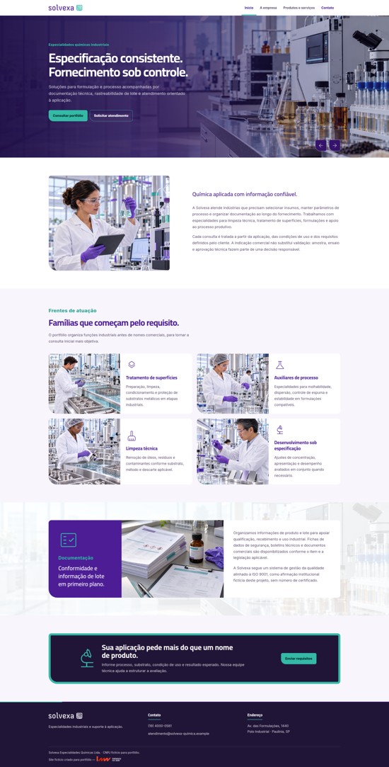 Prévia do site Solvexa Química