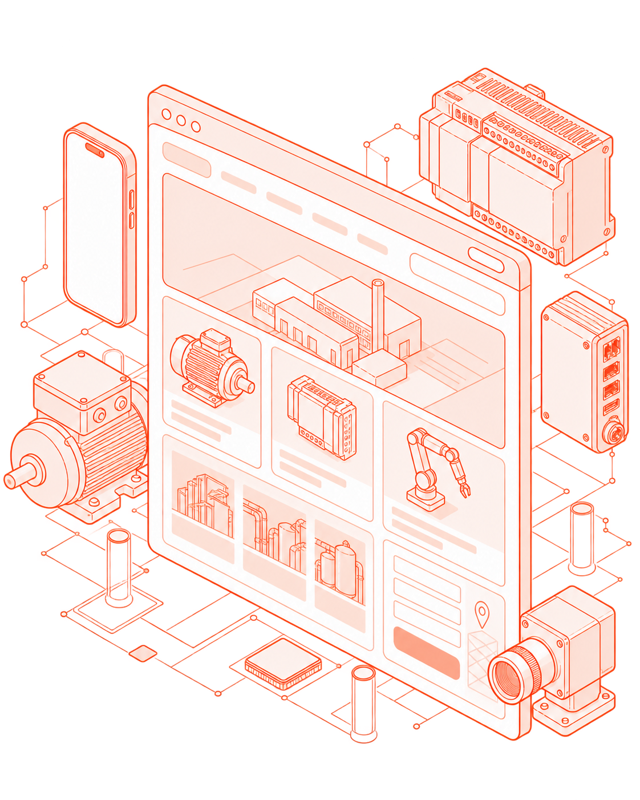 Ilustração de um site institucional industrial sendo construído